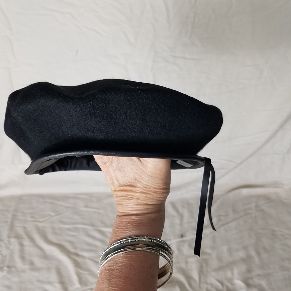 Nawati Military Beret Hat Mens 60cm Black New Wool Felt Ribbon Trim